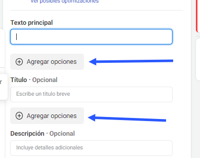 Captura de pantalla que muestra las opciones para las variacioens de los anuincios de contenido dinámico.