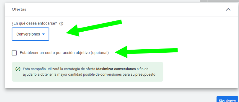 captura de pantalla de puja campaña maxima conversion google ads
